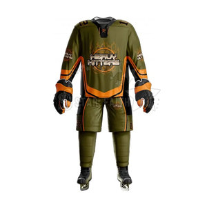 Conjunto de uniforme de hockey sobre hielo personalizado 100% poliéster transpirable ligero de alta calidad tela personalizada Jersey pantalones equipo Kit - Product Image 1