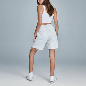 Short en jean élastique taille haute pour femmes S-5XL à volants blanc bleu mode d'été avec coupe confortable - Product Image 6