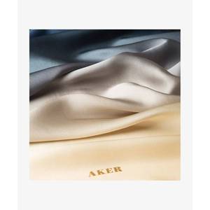 Navy Blue Beige <b>Silk</b> Gradient Square Scarf-Designer Printed Satin Scarf for All Seasons - Product Image 3