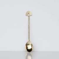Cuillère à dessert en laiton plaqué or, polissage miroir, entièrement embossée, motif palmier côtelé, poignée de luxe, pour mariage, maison, hôtel