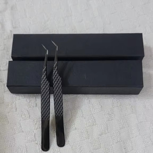 Pinces à épiler professionnelles en acier inoxydable à marque privée, forme en L à 45 et 90 degrés, pointe en fibre de diamant rose, pour extensions de cils en volume - Product Image 4