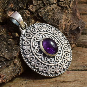 Venta caliente Natural amatista Boho piedras preciosas joyería 925 plata esterlina sólida apilamiento colgante diseño para mujeres - Product Image 1
