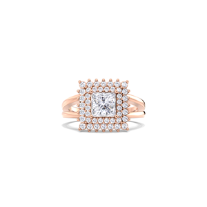 IGI Certified Princess Cut Lab Grown Diamond Double Halo <b>Split</b> Shank Engagement-Wedding <b>Ring</b> in 14K Yellow / White & Rose Gold - Product Image 6