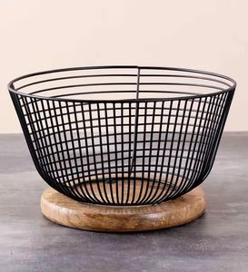 Rounded Shape Food <b>Storage</b> Fruit <b>Basket</b> Metal Iron <b>Wire</b> Black Finished Fruit <b>Basket</b> Custom Design Sustainable Quality - Product Image 1