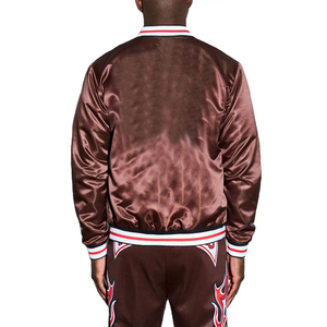 Blouson d'hiver décontracté en satin pour hommes avec col montant et bouton en polyester brodé veste athlétique universitaire en satin pour hommes - Product Image 2