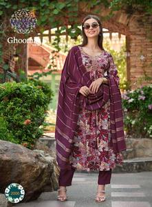 Conjunto Kurti Elegante con Corte Alia en Tela Estampada de Rayón para Mujer, Último Diseño de Ropa Étnica de Tres Piezas con Pantalón y Dupatta - Product Image 6