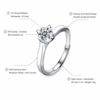 Bague de fiançailles minimaliste en argent sterling S925 pour femme, ajustable, à 4 griffes, avec moissanite 1 carat D VVS 3EX