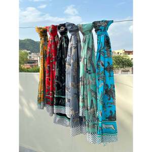 Pareo de algodón con estampado artesanal de animales, elegante pareo de playa para trajes de baño, 1 pieza, 120g de peso de tela, longitud maxi - Product Image 5