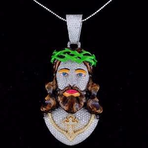 Pendentif en argent 925 avec visage de Jésus et diamants en moissanite, style religieux, hip-hop, bijoux fins, pendentifs et breloques - Product Image 1