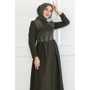 Vestido Khaki 6121 con Detalle de Perlas, Estilo Casual - Product Image 2