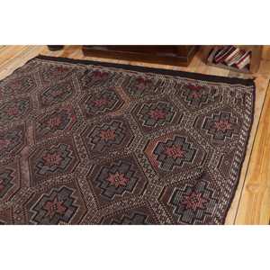 Vintage Turkish Rug, 6.7x9.8 ft Kilim Rug, <b>Brown</b> Red Patchwork <b>Wool</b> Rug - Product Image 5