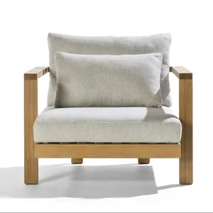 High End Garden Sofa Teak Wood Material Waterproof Fabric Natural Color Patio Living Outdoor Furniture