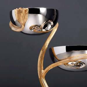 Support à gâteau à 3 niveaux plaqué or 24 carats forgé à la main en acier inoxydable feuilles déco 2 bols moyens bol généreux outil de pâtisserie - Product Image 6