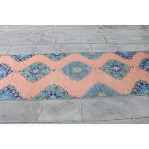 Tapis 3x11,8 pieds, tapis turc vintage, tapis en laine bleue - Product Image 4