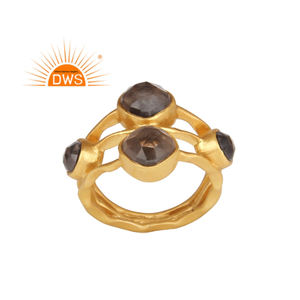 Offre spéciale Bague en argent sterling plaqué or 18 carats avec quartz fumé naturel Bague de déclaration personnalisée Fabricant de bijoux - Product Image 1