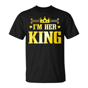 T-shirt couple Her King, imprimé noir et or, cadeau pour la Saint-Valentin, un anniversaire de mariage - Product Image 2