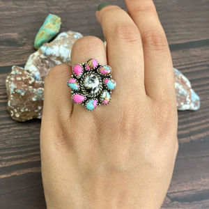 Bague ajustable en argent sterling faite à la main avec barbe à papa et buffle blanc - Product Image 1