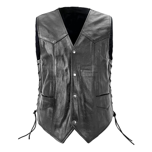 Transpirable Hombres Vintage Heavy Real Leather Motorcycle Biker Chaleco Solapa Cremallera Cuero de vaca Cuero genuino Chaleco sin mangas Precio bajo - Product Image 1