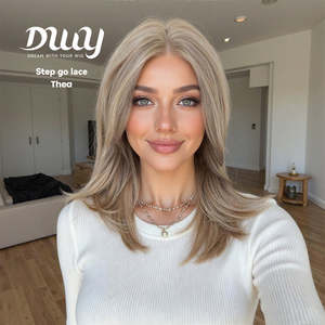 Thea-DWY Mid-Length Layered Lace-Free Part Blonde Highlighted Glueless <b>Wig</b> with Transparent Lace New Arrival - Product Image 1
