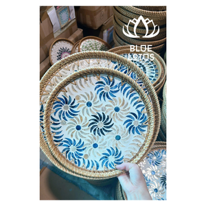 ถาดฝังหวายธรรมชาติ: การจัดเก็บที่เป็นมิตรกับสิ่งแวดล้อมจอแสดงผลตกแต่งการเสิร์ฟชาสุดหรูดอกบัวสีฟ้าเวียดนาม - Product Image 1