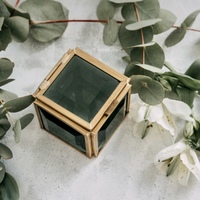 Boîte de rangement pour bijoux en verre cristal noir de luxe, mini, en laiton, avec taille et forme personnalisées pour la décoration, vente en gros
