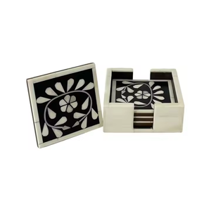 Posavasos con incrustaciones de hueso de 4 piezas de la mejor calidad Crescent Crafts, diseño moderno con logotipo personalizable de estilo clásico - Product Image 1