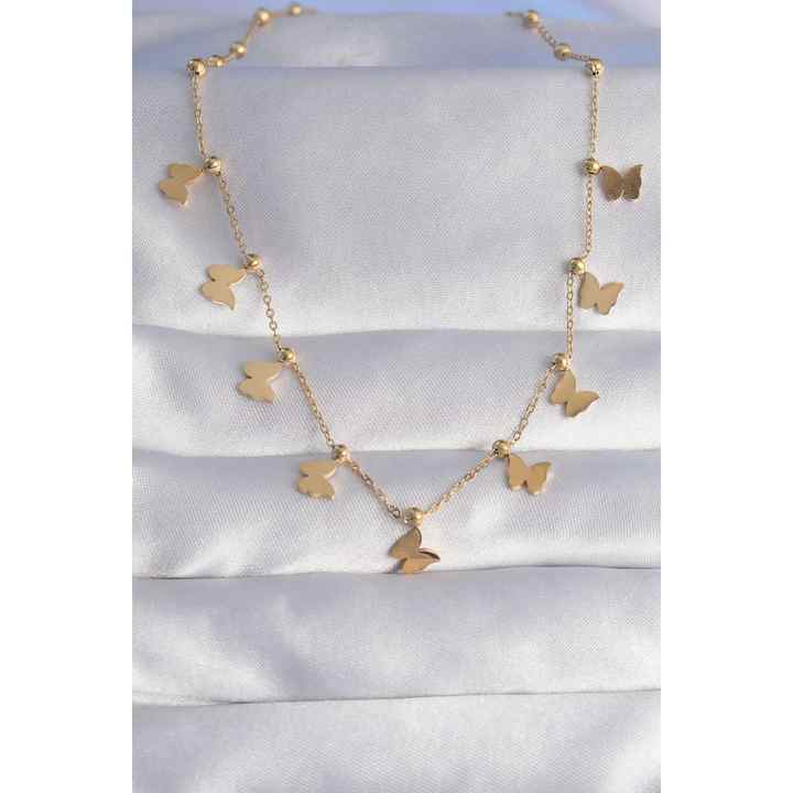 316L Steel Gold Color Minimal Butterfly Model Necklace