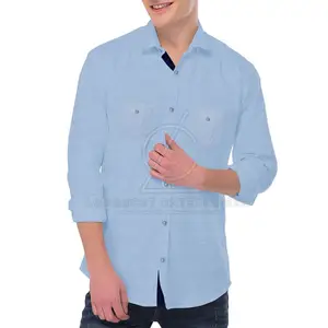 High Quality Mans Shirts Slimfit Cotton Men's Multi Pockets Shirts Western Style Casual Denim Shirts
