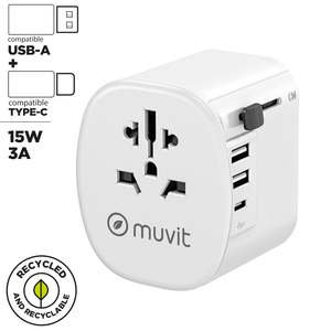 Adaptador de Corriente Universal Tipo-C Muvit MCADP0006 150W/15W Blanco con PD/QC3.0 para Cámara Industrial, Teléfono Móvil y Portátil - Product Image 1