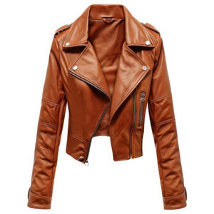 2025 la mejor chaqueta de cuero acolchada de piel de oveja marrón chocolate para mujer transpirable invierno cálido cuello de solapa botón tejido terminado - Product Image 1