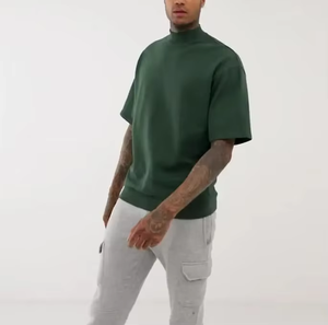 Qualité hommes été mode 100% coton T-Shirts personnalisable grande taille confortable à manches courtes col montant imprimable blanc - Product Image 5