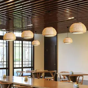 Suspension moderne en bambou avec lumière ambiante douce pour îlot de cuisine ou salle à manger - Product Image 3