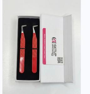 ขายส่งชุดแหนบต่อขนตา Getup Brosons 2 ชิ้น ชุดโลโก้สั่งทำ สีแดง สแตนเลสสตีล ป้องกันไฟฟ้าสถิตย์ ขนาด 10 มม. ปลายเรียบ - Product Image 5