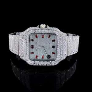 Élégant entièrement glacé personnalisé Automatique Moment VVS Moissanite Diamant Montre Unique Rouge Baguette Diamant Cadran Hip Hop Auto Date - Product Image 4