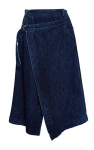 Minifalda vaquera asimétrica de cintura alta para mujer, estilo casual con cinturón cruzado y lazo, de algodón lavado a la piedra, estilo primavera - Product Image 5