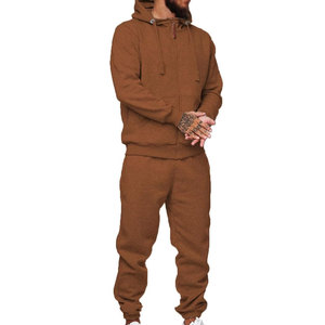 Conjunto de 2 Piezas de Sudadera con Capucha y Pantalones Deportivos de Forro Polar con Estampado de Logotipo Totalmente Personalizado para Hombre, Grueso, Informal, de Invierno, Colores Sólidos, 100% Algodón - Product Image 1