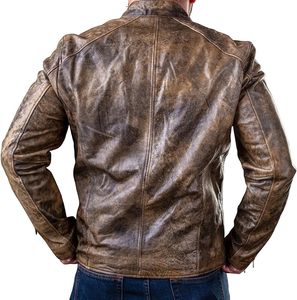 Custom <b>Men's</b> <b>Biker</b> Leather <b>Jacket</b> Natural Rustic Marks Cowhide Motorcycle Classic Style Leather <b>Jacket</b> 2024 Stand Collar - Product Image 5