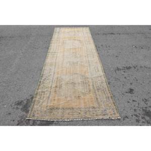 Tapis Turc Classique Vintage Beige Bleu 4.1 X 11.8ft Grande Surface Laine Latex Rectangulaire Abstrait Patchwork Couloir Design Tapis de Chambre - Product Image 1