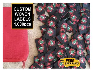 ป้ายผ้าทอที่กำหนดเองพร้อมโลโก้แบรนด์สีและรูปร่างแบบกำหนดเองป้ายคอเย็บในโพลีเอสเตอร์สำหรับเสื้อผ้าแบบพับได้ - Product Image 5