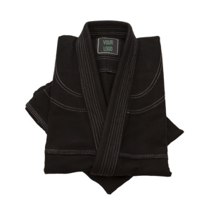 Vente en gros, livraison rapide, Kimono de Jiu-Jitsu Brésilien 100% Coton, personnalisable, coupe ajustée, 350 g/m², tissage perlé, ensemble uniforme unisexe noir - Product Image 5