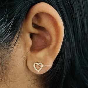 14K Solid Gold Natural Diamond Heart Stud Piercing Fine <b>Jewelry</b> for <b>Tragus</b>, Lobe, Conch. - Product Image 5