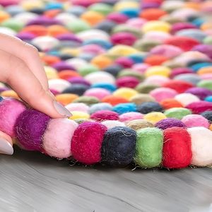 Best Decorative Tableware Round Wooden Table <b>Coaster</b> <b>Set</b> With Beast Design Felt Ball Mat/Pad for Parties and Other Functions - Product Image 4