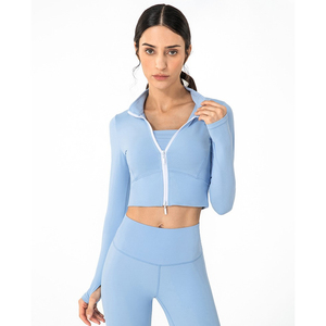 Chaqueta para correr informal a prueba de viento con cremallera dorada para mujer, chaqueta ajustada para Fitness, Chaquetas deportivas Lulu - Product Image 3