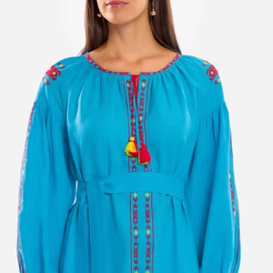 Fabricación de ropa India verano tendencia Sexy Victoria elegante ucraniano bordado mangas completas para mujeres usan vestido Ucraniano - Product Image 1