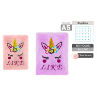 Carnet A5 en peluche licorne 80 feuilles points 80Gr/M2 couverture PVC reliure thermique à couverture rigide pour cadeaux