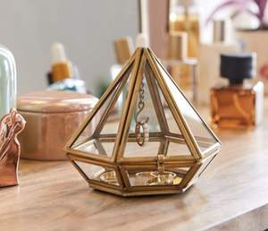 Boîte à bijoux en métal plaqué or et verre de luxe avec bords biseautés, intérieur miroir, boîte cadeau élégante - Product Image 6