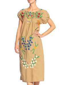 Vestido Midi Vintage de estilo mexicano para mujer, cuello cuadrado, manga corta, bordado a mano, cintura tejida de algodón 100%, ajuste Natural - Product Image 6