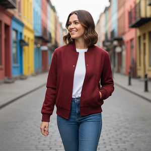 Veste universitaire à la mode, nouvelle arrivée 2025, couleur unie, coupe décontractée, broderies en chenille personnalisées, veste de lettreman pour femmes - Product Image 2