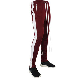 Trendy Men's Burgundy Slim Fit Track Pants with Zipper Pockets & Ankle <b>Zips</b> Comfortable Washed Polyester Cotton Men's Pants - Product Image 3
