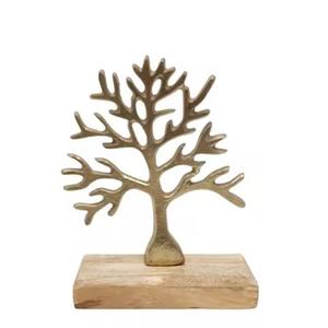 Arbre de Noël moderne en aluminium et bois décoratif avec base carrée en bois, design luxueux pour table - Product Image 3